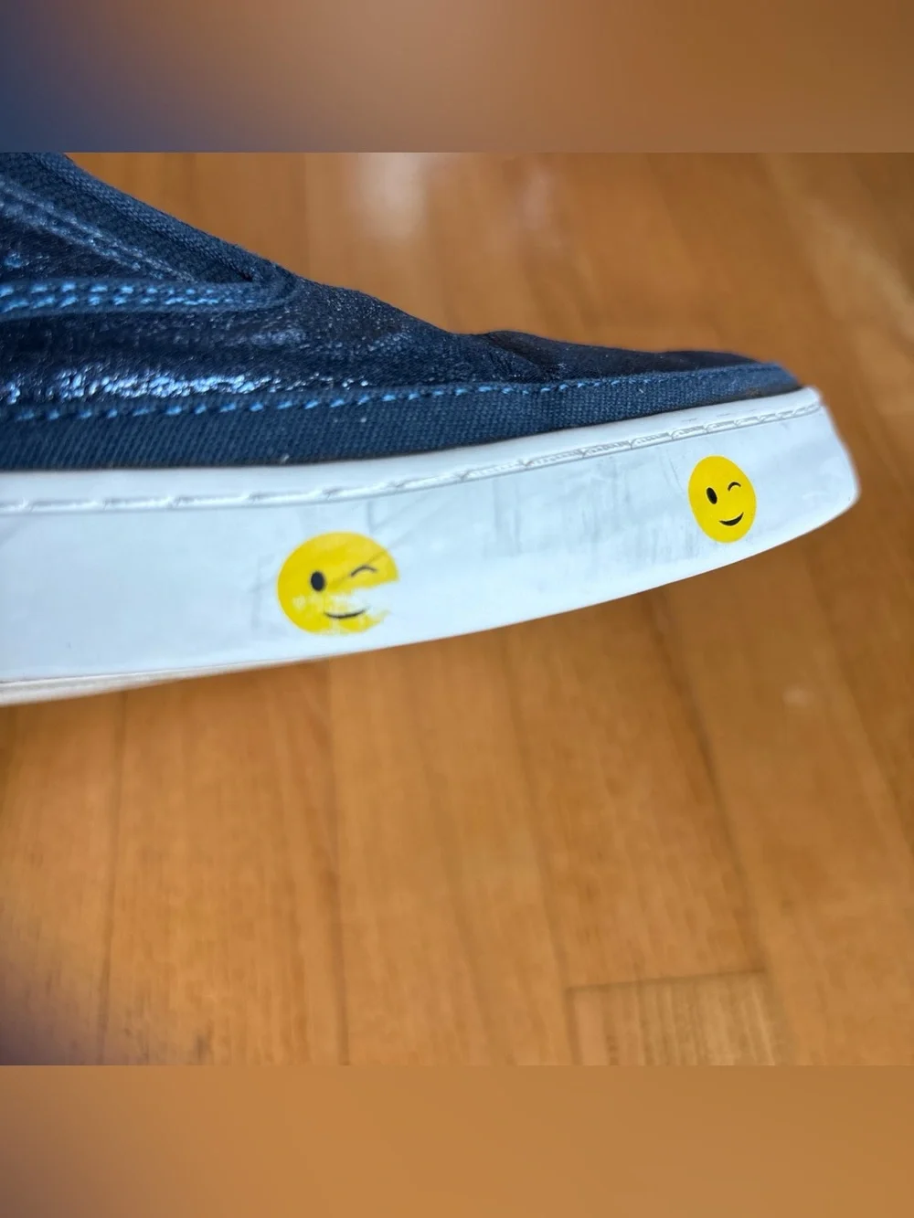 Gap Metallic Blue Smiley Face Sneakers Shoes Sparkly Sparkle White Size 4 Youth